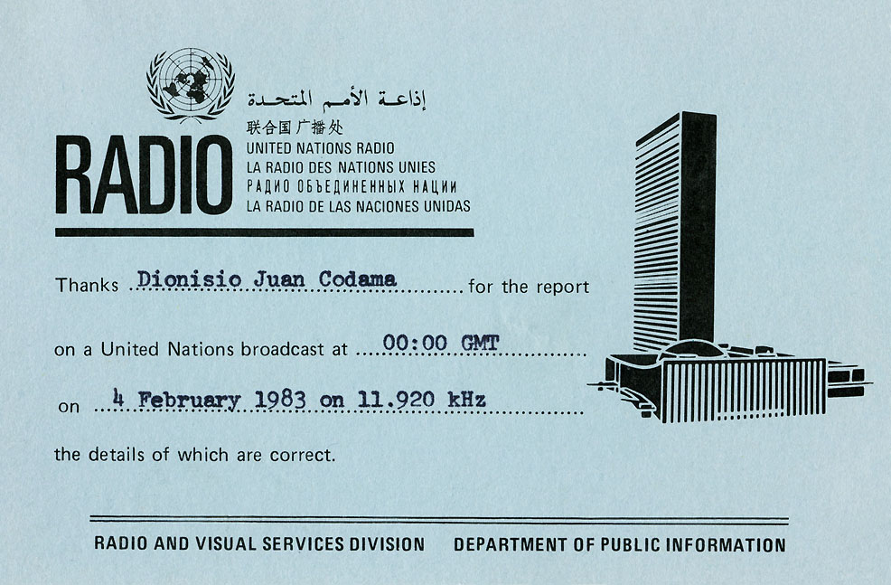 United Nations Radio QSL card